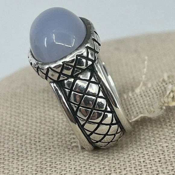 Vintage Sterling Silver Thai Ring with Blue Chalcedony – Size 4.75, 8.9g - Picture 11 of 17